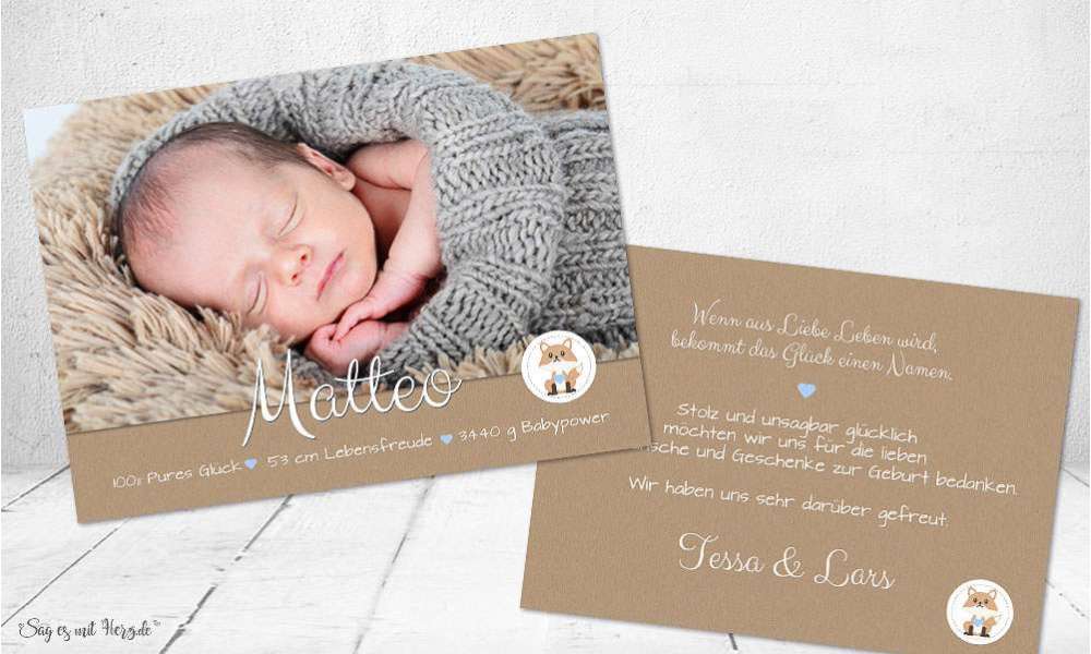 Dankeskarten zur Geburt - Vintage Kraftpapier