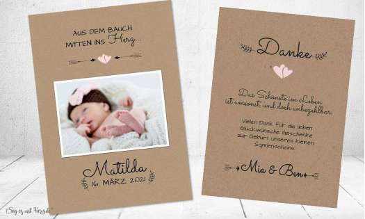 Dankeskarten zur Geburt - Vintage Kraftpapier
