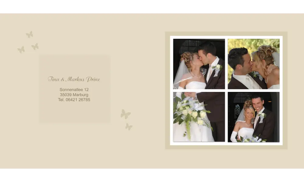 Karte, Danksagungskarte Hochzeit "Schmetterling", Klappkarte Quadrat, beige