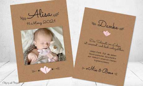 Dankeskarten zur Geburt - Vintage Kraftpapier
