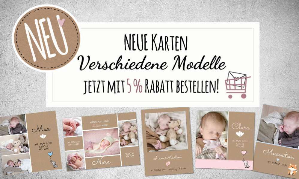 Dankeskarten zur Geburt Geburtskarten Babykarten Danksagung 10 x Foto Kuverts 