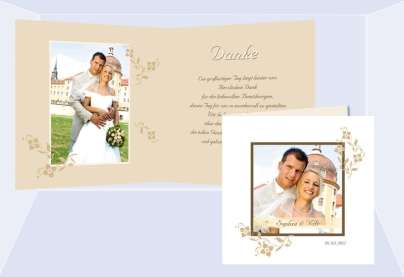 Karte, Danksagungskarte Hochzeit "Blumenranke", Klappkarte Quadrat, beige