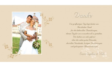 Karte, Danksagungskarte Hochzeit "Blumenranke", Klappkarte Quadrat, beige