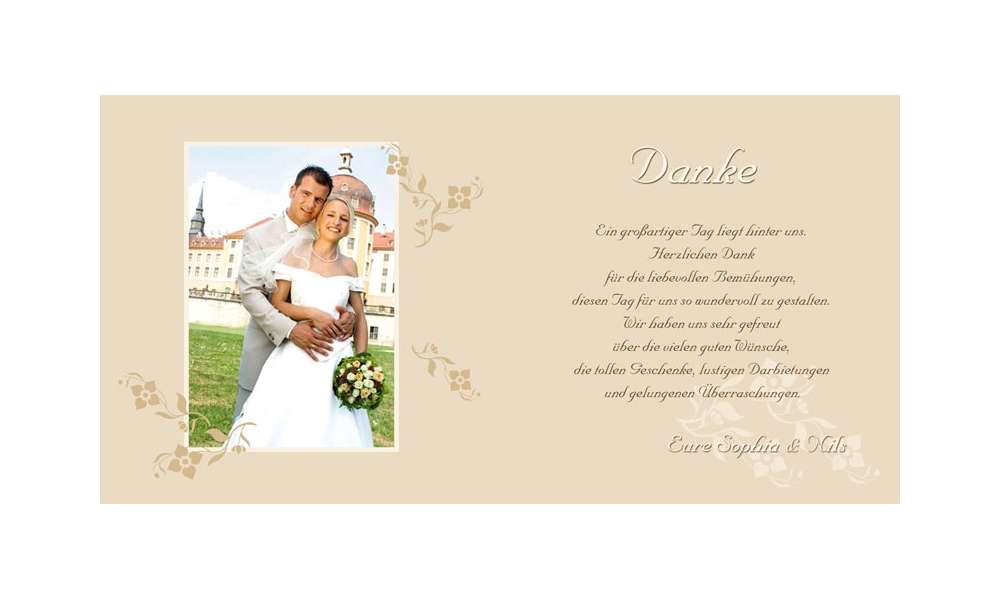 Karte, Danksagungskarte Hochzeit "Blumenranke", Klappkarte Quadrat, beige