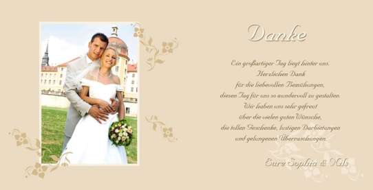 Karte, Danksagungskarte Hochzeit "Blumenranke", Klappkarte Quadrat, beige