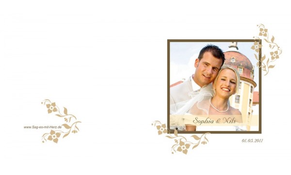 Karte, Danksagungskarte Hochzeit "Blumenranke", Klappkarte Quadrat, beige