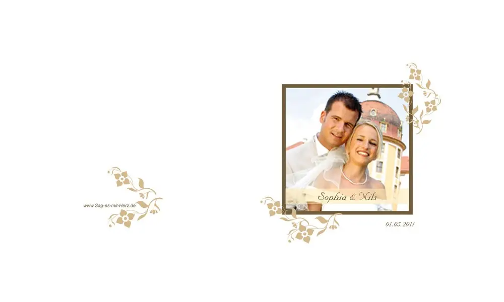 Karte, Danksagungskarte Hochzeit "Blumenranke", Klappkarte Quadrat, beige