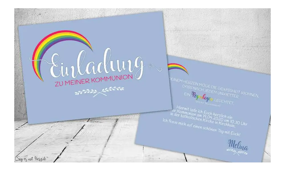 Einladungskarten Kommunion Regenbogen