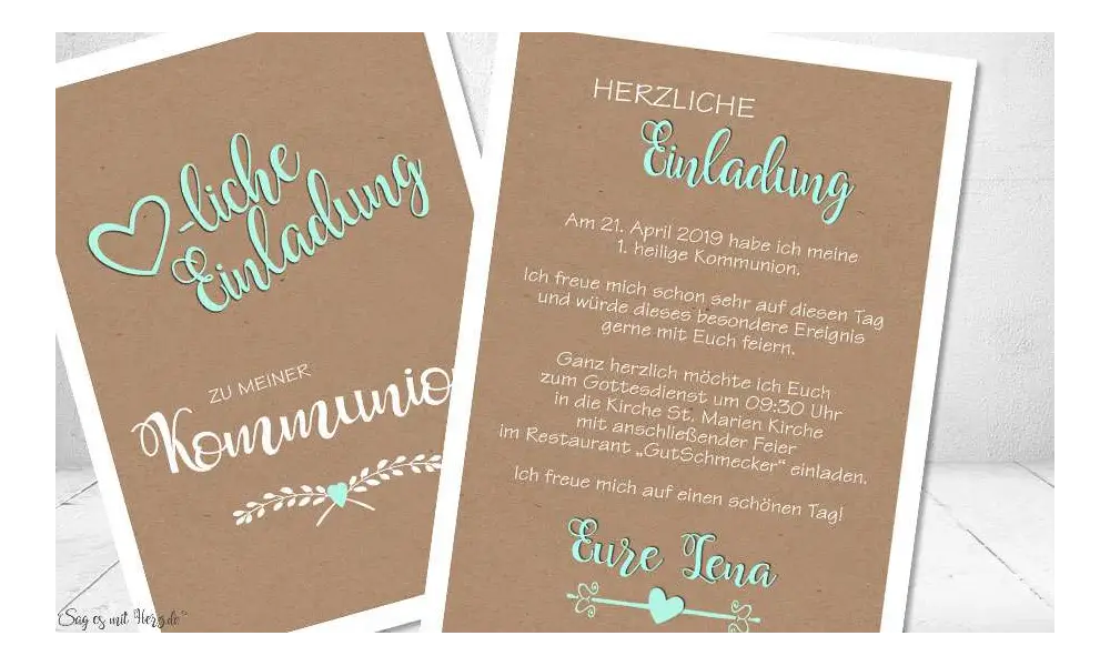 Einladungskarten Kommunion Kraftpapier Vintage Stil modern Postkarte