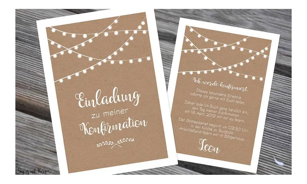 Einladungskarten Konfirmation Vintage Stil Kraftpapier Wimpel modern Postkarte