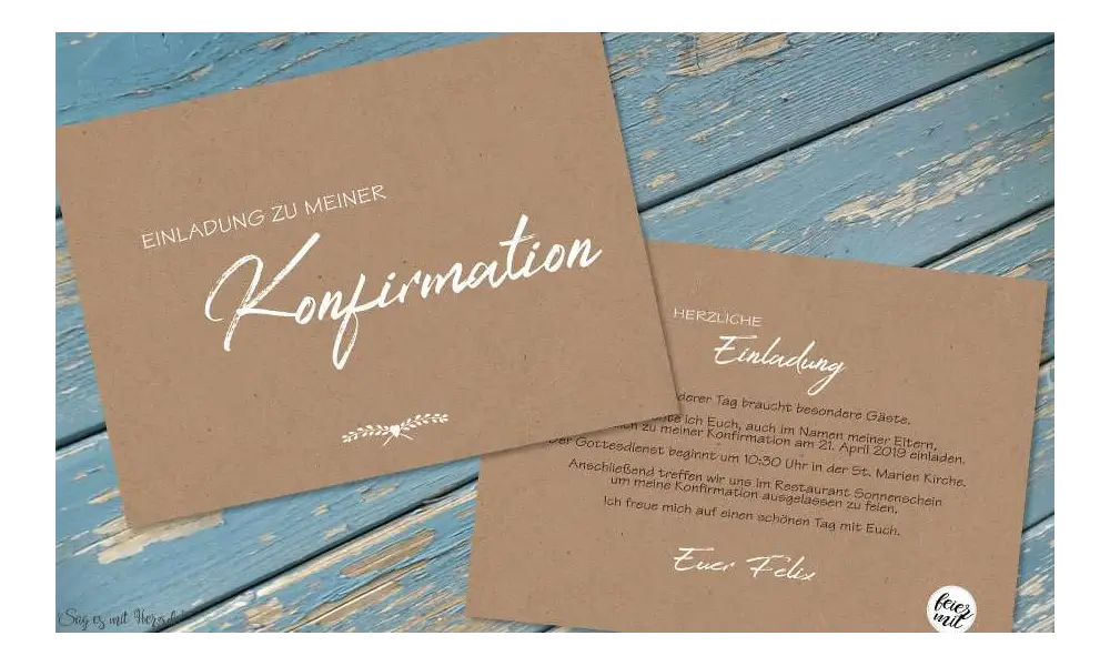 Einladungskarten Konfirmation ohne Foto Vintage Stil Kraftpapier modern Postkarte