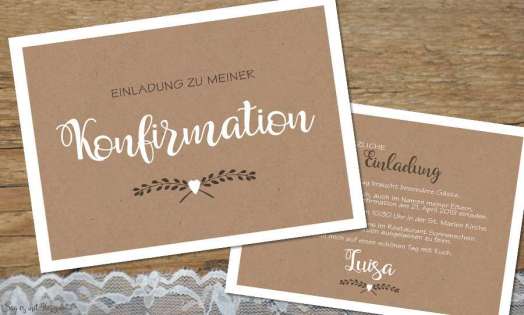 Einladungskarten Konfirmation ohne Foto Vintage Stil Kraftpapier modern Postkarte