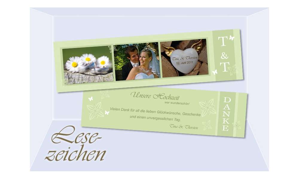 Danksagung Hochzeit, Lesezeichen / Karte "Blütenfrisch", grün Danksagung Hochzeit, Lesezeichen / Karte "Blütenfrisch", grün