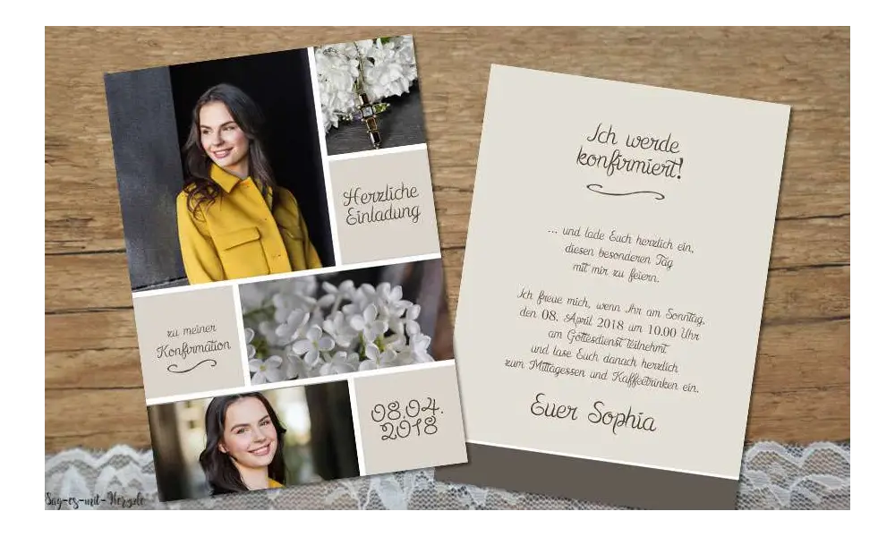 Einladungskarten Konfirmation modern Postkarte mit Foto Vintage Stil