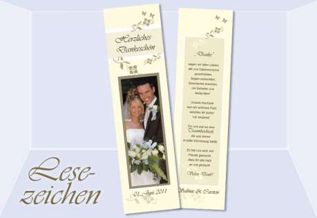 Danksagung Hochzeit, Lesezeichen / Karte "Blumenranke", creme