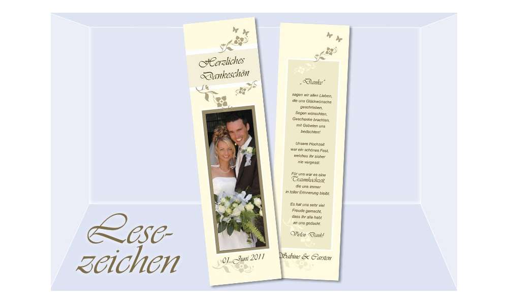 Danksagung Hochzeit, Lesezeichen / Karte "Blumenranke", creme Danksagung Hochzeit, Lesezeichen / Karte "Blumenranke", creme