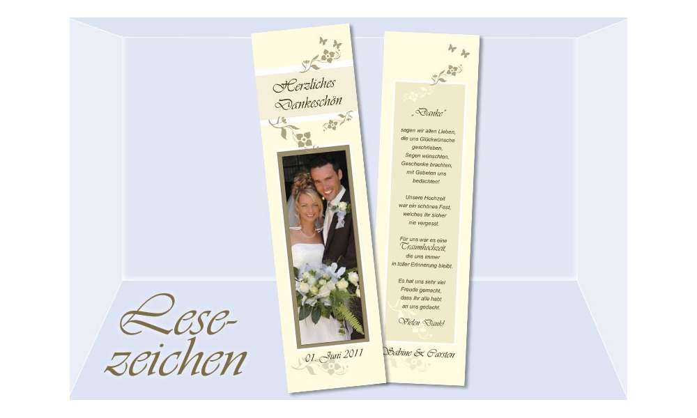 Danksagung Hochzeit, Lesezeichen / Karte "Blumenranke", creme