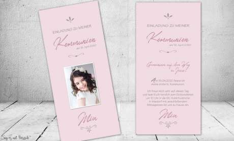 Einladungskarten Kommunion Mädchen rosa modern