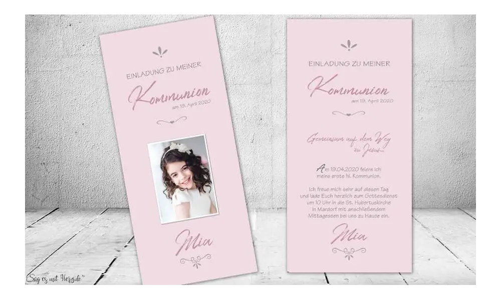 Einladungskarten Kommunion Mädchen rosa modern