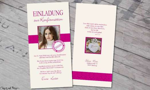 Einladung Konfirmation modern mit Foto Vintage Stempel pink