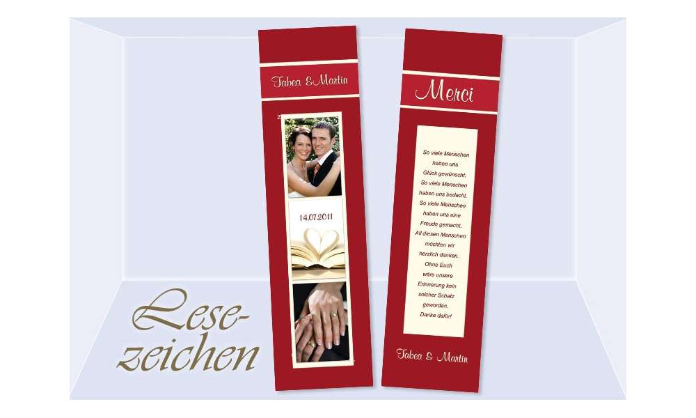 Danksagung Hochzeit, Lesezeichen / Karte "Merci", rot Danksagung Hochzeit, Lesezeichen / Karte "Merci", rot