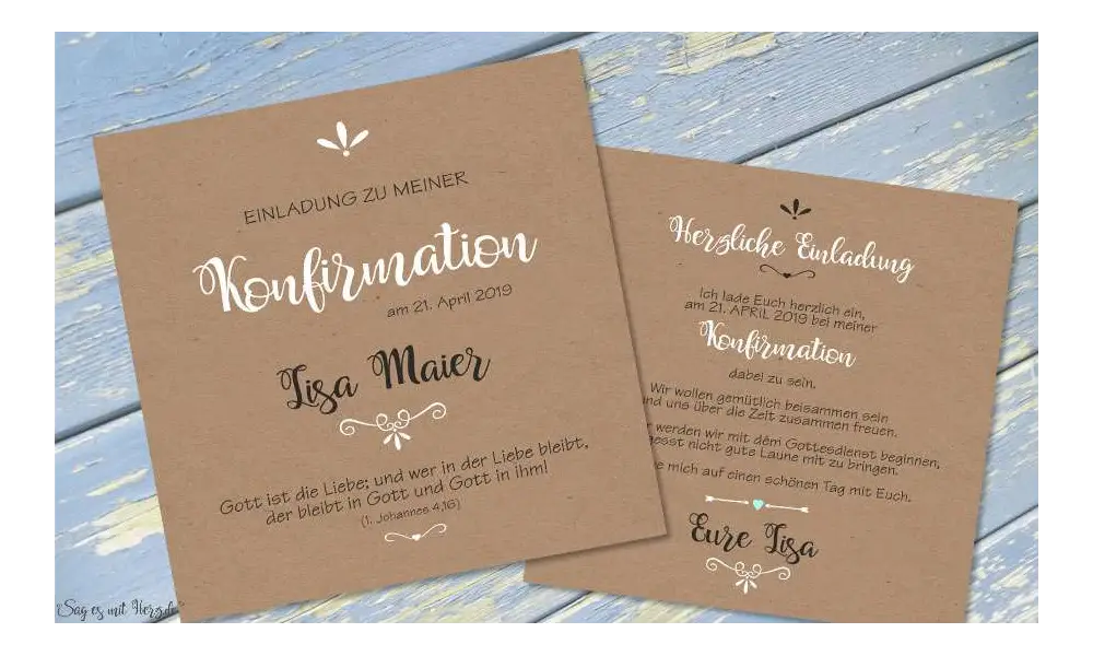Einladungskarten Kommunion Vintage Stil naturell Kraftpapier ohne Foto Quadrat quadratisch