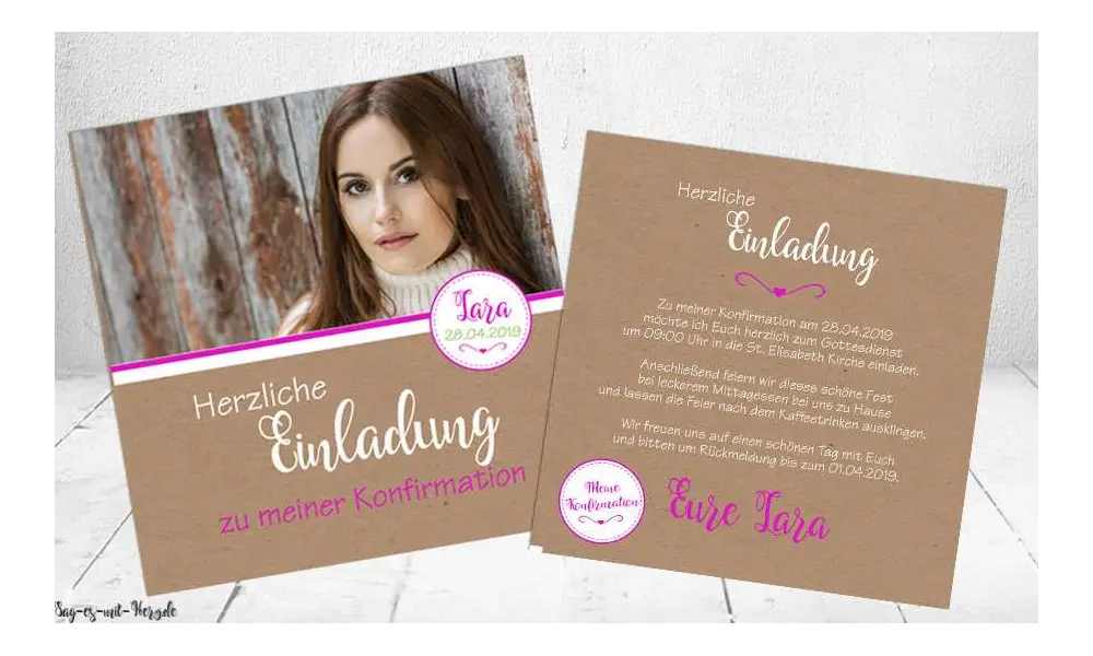 Einladungen Konfirmation Vintage Stil Kraftpapier mit Foto modern