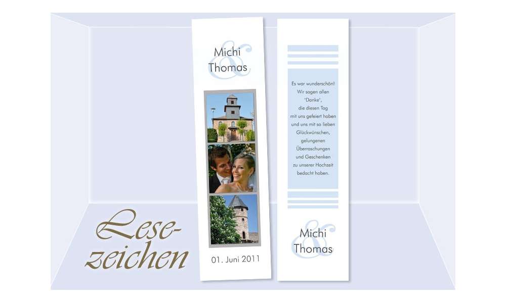 Danksagung Hochzeit, Lesezeichen / Karte "Streifenglanz", weiß hellblau Danksagung Hochzeit, Lesezeichen / Karte "Streifenglanz", weiß hellblau