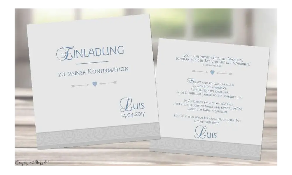 Einladungskarten Kommunion ohne Foto modern Vintage Junge quadratisch