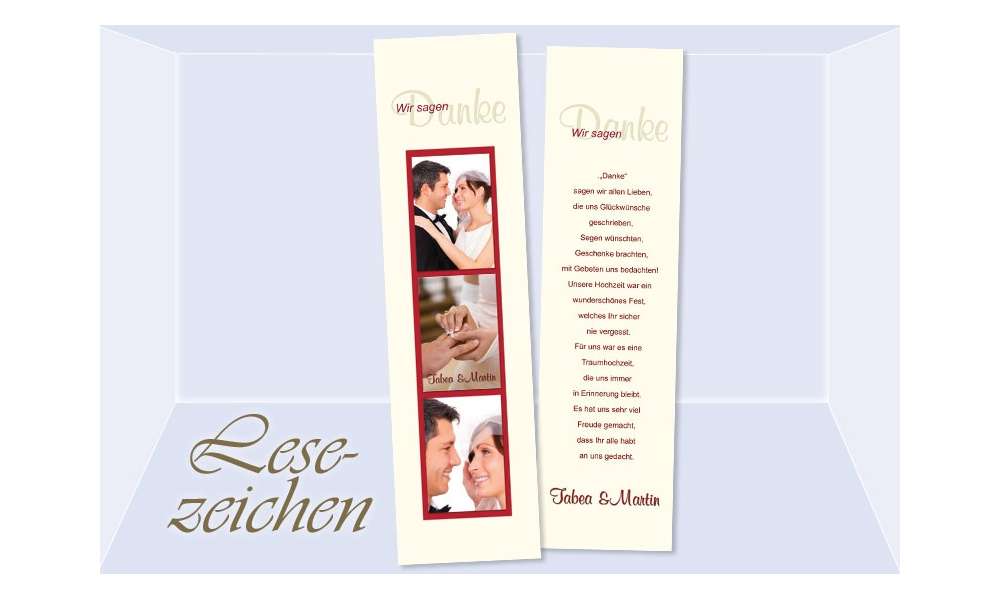 Danksagung Hochzeit, Lesezeichen / Karte "Danke", creme rot Danksagung Hochzeit, Lesezeichen / Karte "Danke", creme rot