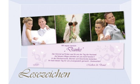 Danksagung Hochzeit, Lesezeichen / Karte "Zauberwald", flieder