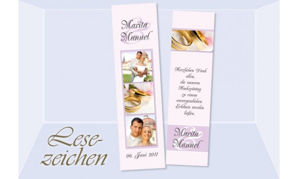 Danksagung Hochzeit, Lesezeichen / Karte "Lichterglanz", rosé
