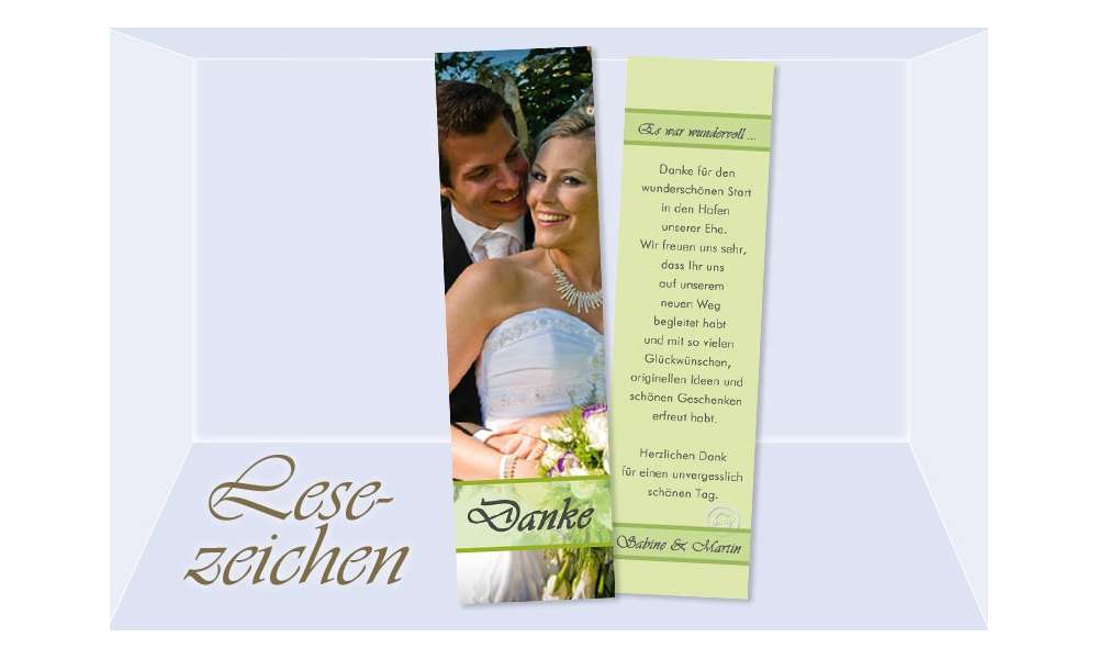 Danksagung Hochzeit, Lesezeichen / Karte "Portrait", grün Danksagung Hochzeit, Lesezeichen / Karte "Portrait", grün
