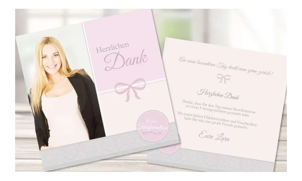 Dankeskarten Konfirmation Mädchen Quadrat rosa