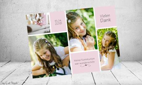 Danksagungskarte Mädchen rosa viele Fotos Postkarte Fotocollage