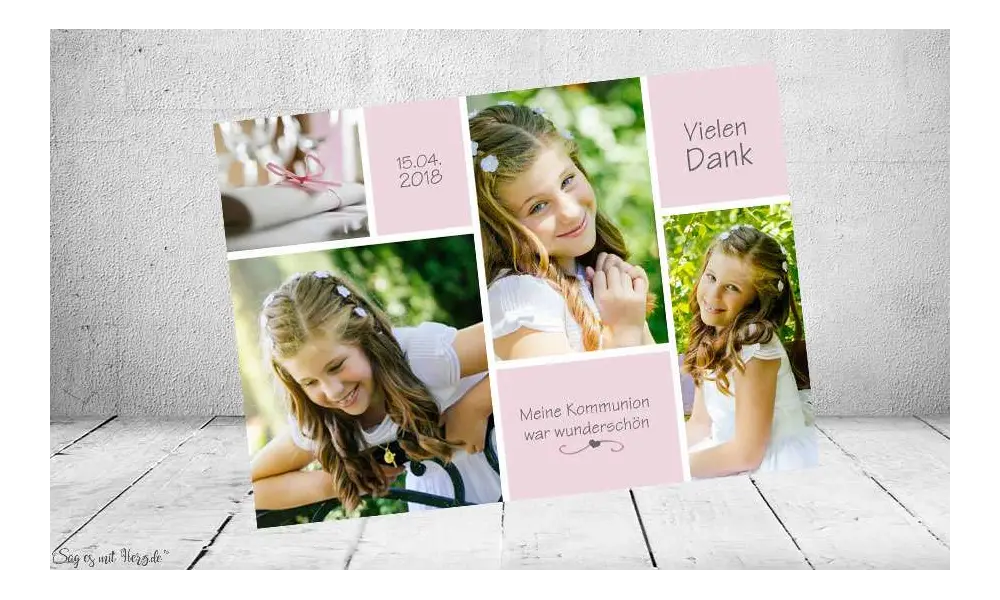 Danksagungskarte Mädchen rosa viele Fotos Postkarte Fotocollage