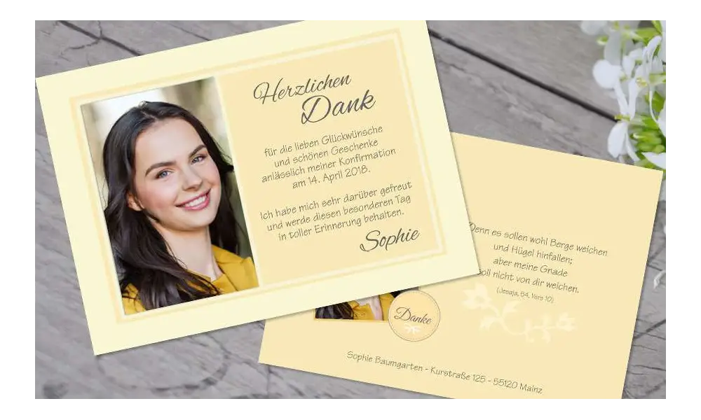 Dankeskarten Konfirmation gelb Postkarte
