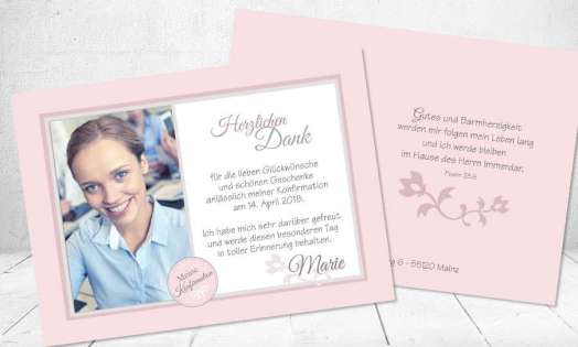 Dankeskarte Konfirmation rosa Mädchen Postkarte