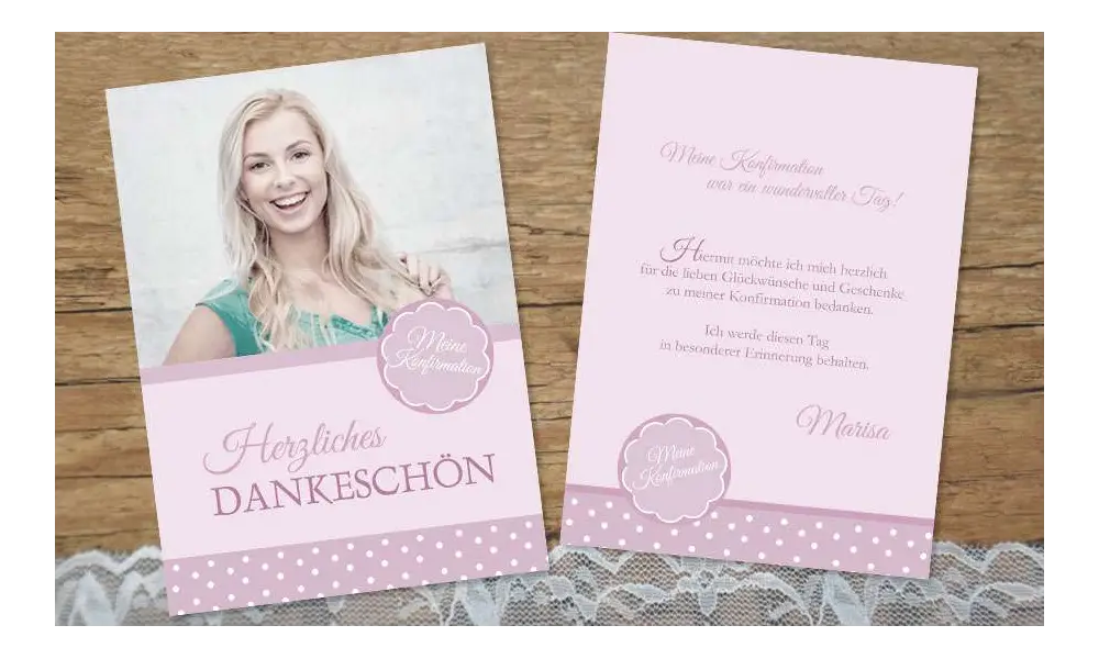 Dankeskarten Konfirmation rosa Mädchen Postkarte
