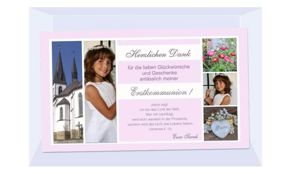Danksagung Kommunion / Konfirmation, Fotokarte 10x18 cm, rosa Danksagung Kommunion / Konfirmation, Fotokarte 10x18 cm, rosa