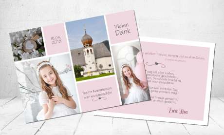 Danksagungskarte Mädchen rosa viele Fotos Postkarte Fotocollage