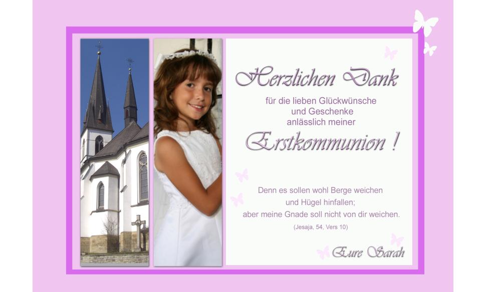 Danksagung Kommunion / Konfirmation, Fotokarte 10x15 cm, rosa