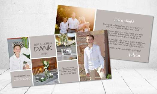 Danksagungskarte Konfirmation taupe modern viele Fotos Fotocollage