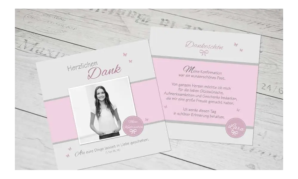 Danksagung Konfirmation rosa grau