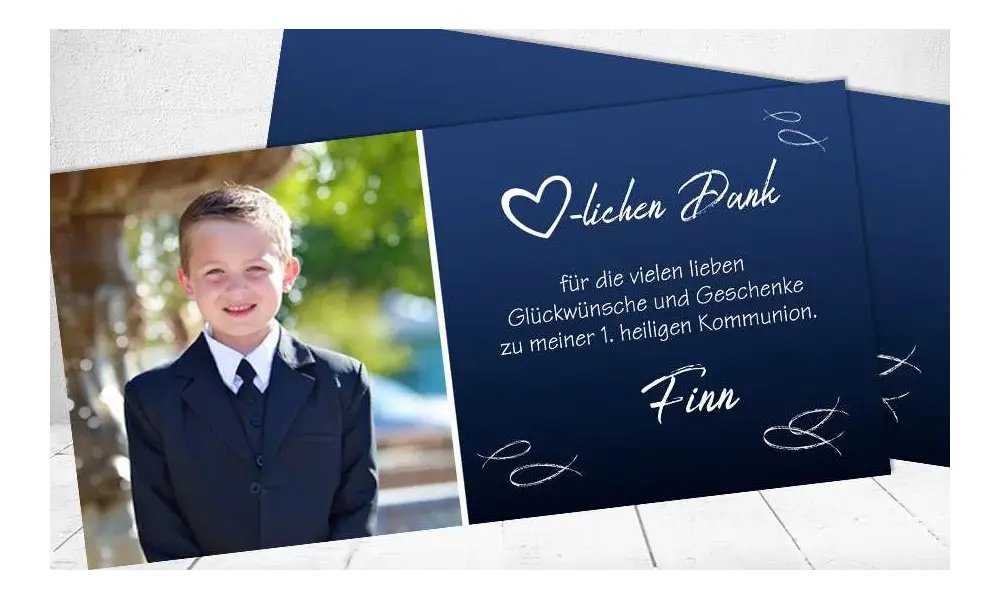 Danksagungskarte Kommunion blau Fisch