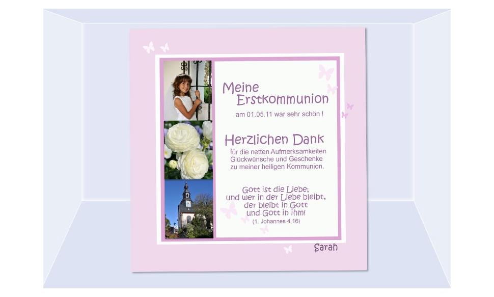Danksagung Kommunion / Konfirmation, Fotokarte 10x10 cm, rosa