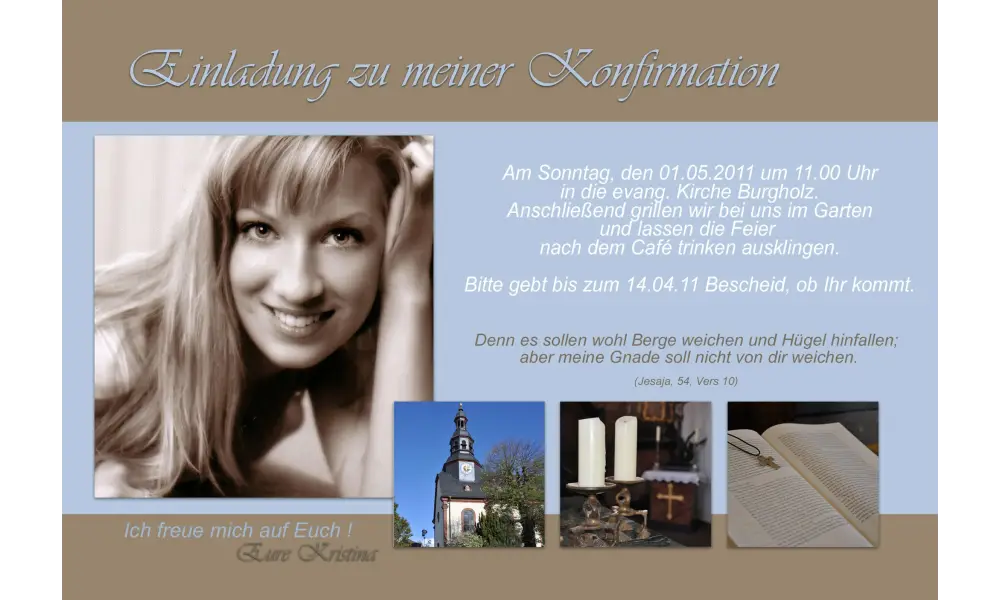 Einladung Kommunion / Konfirmation, Fotokarte 10x15 cm, braun hellblau