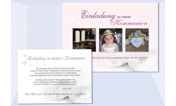 Einladung Kommunion / Konfirmation, Postkarte 10x15 cm, rosa