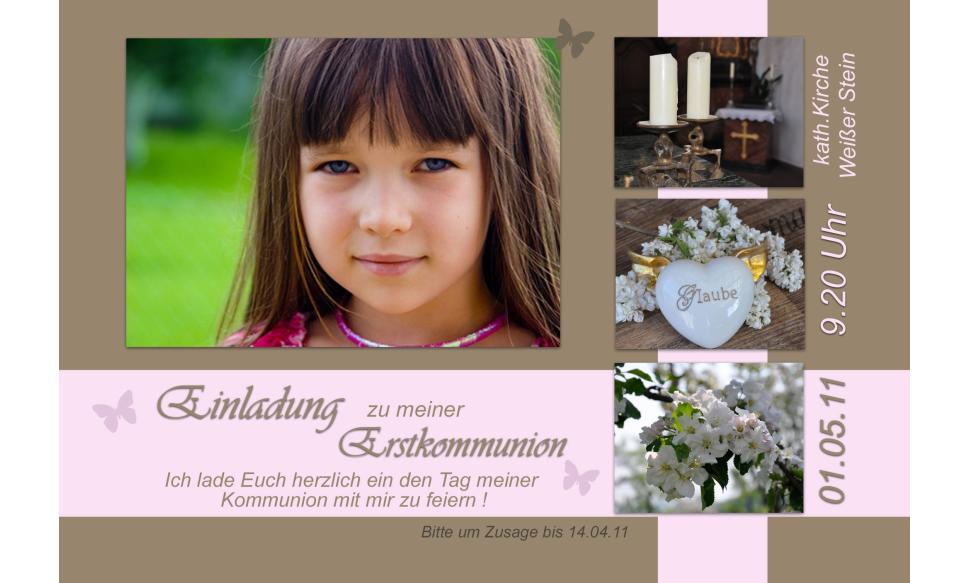 Einladung Kommunion / Konfirmation, Fotokarte 10x18 cm, braun rosa