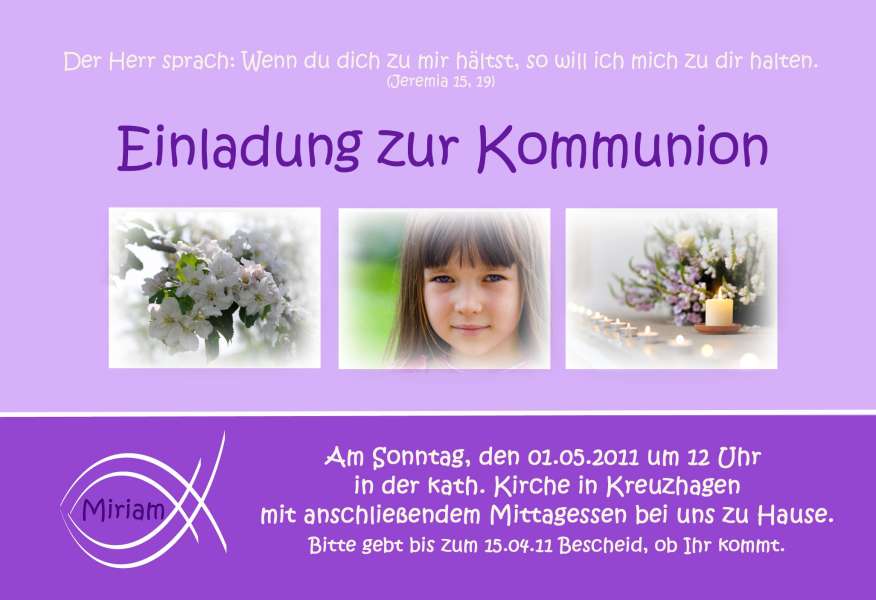 Einladung Kommunion / Konfirmation, Fotokarte 10x15 cm, lila